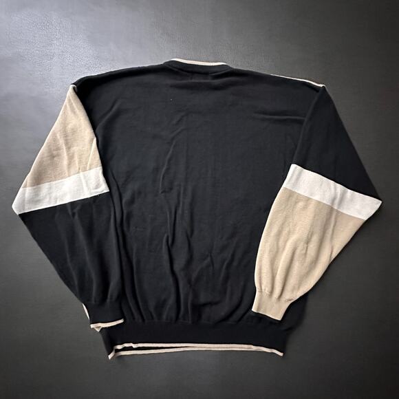 VTG Cotton Traders Sweater Mens XL Black Tan Golf Colorblock Geometric 80s 90s - Picture 5 of 8